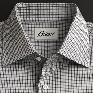 Brioni White Black Check Slim Tailored Shirt 16